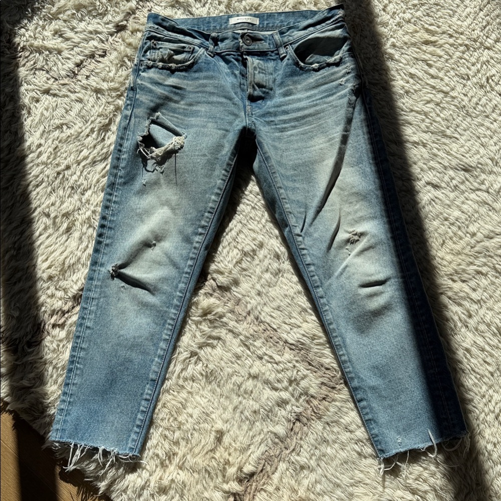 Moussy Light Blue Distressed Ankle Jeans
